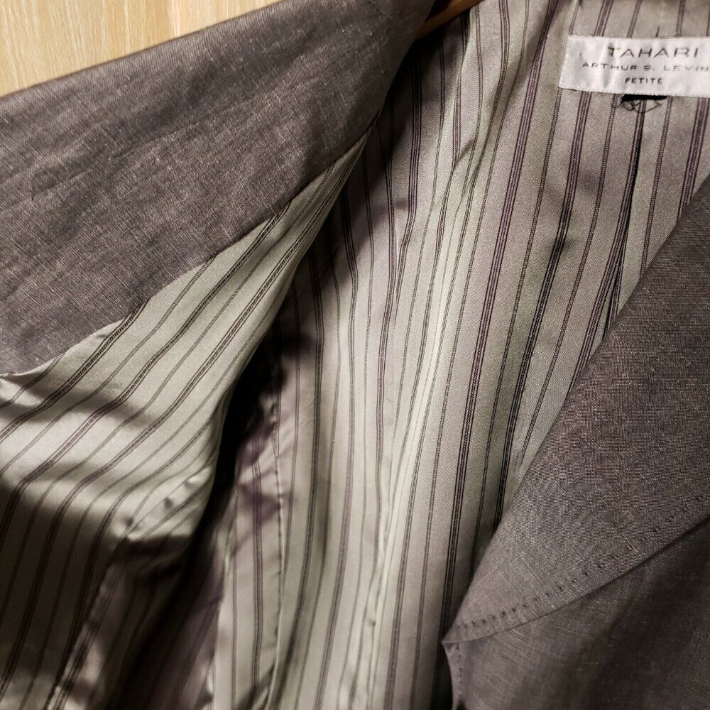 Tahari Petite Linen Blend Gray Menswear Inspired Blazer Small Petite - Picture 4 of 6